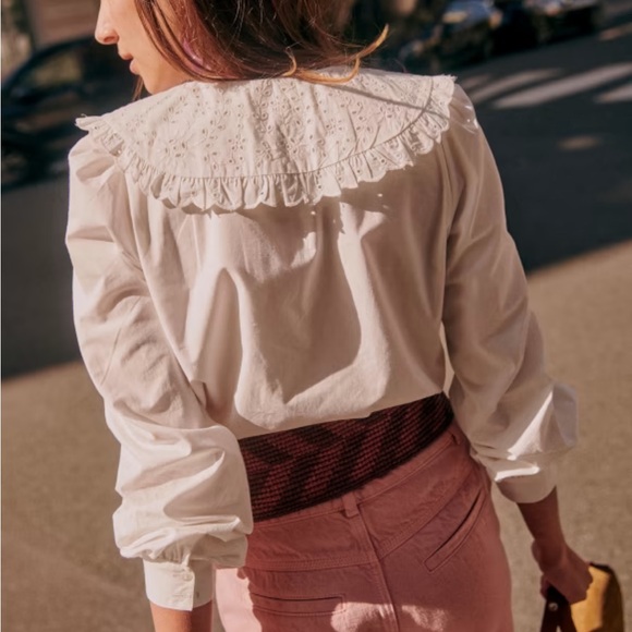 Sezane Alexia button up blouse white with collar size 40 or size 8 - Picture 2 of 6